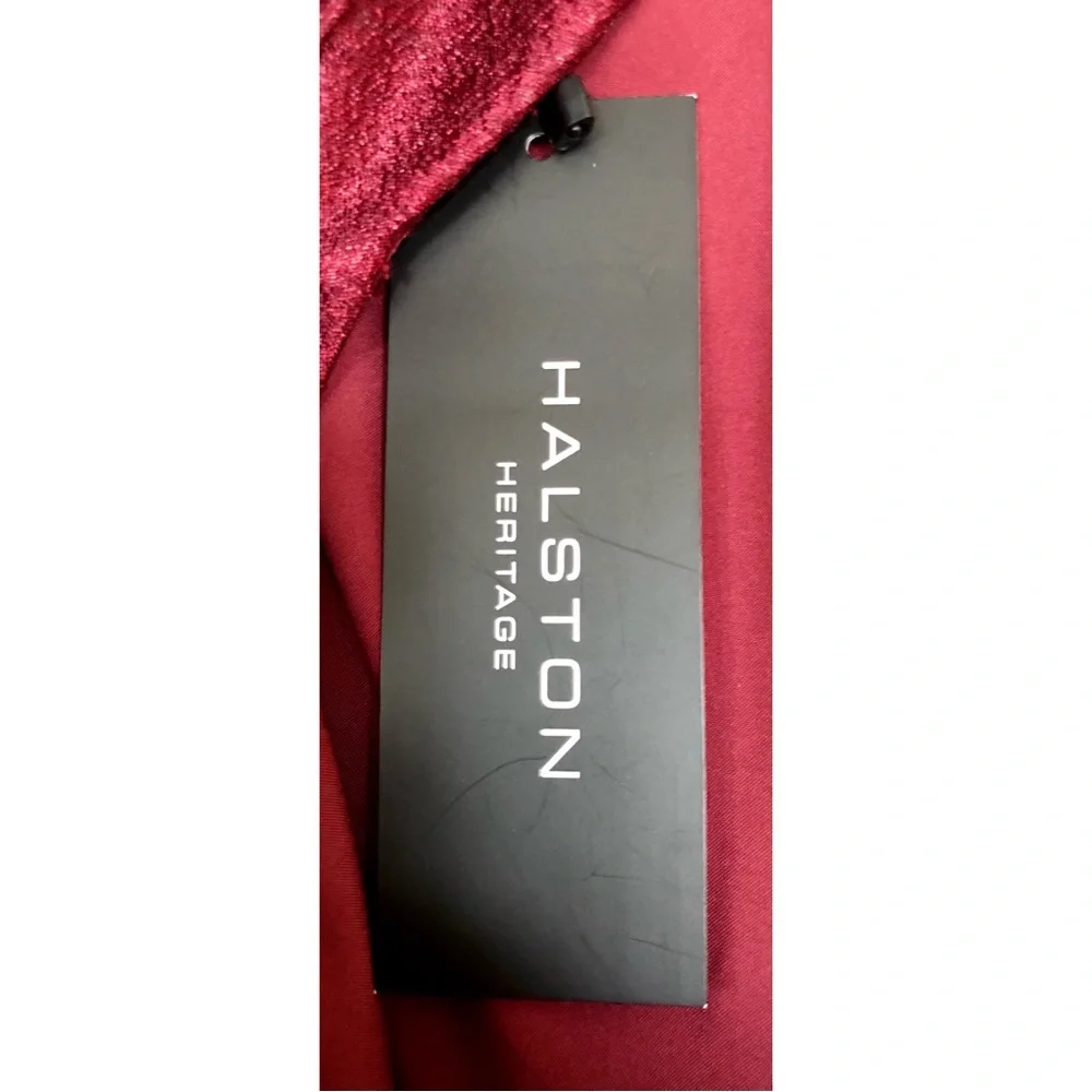 🆕 HALSTON HERITAGE Cross Neck Twill Evening Gown in Cranberry Size 2 - Picture 4 of 6
